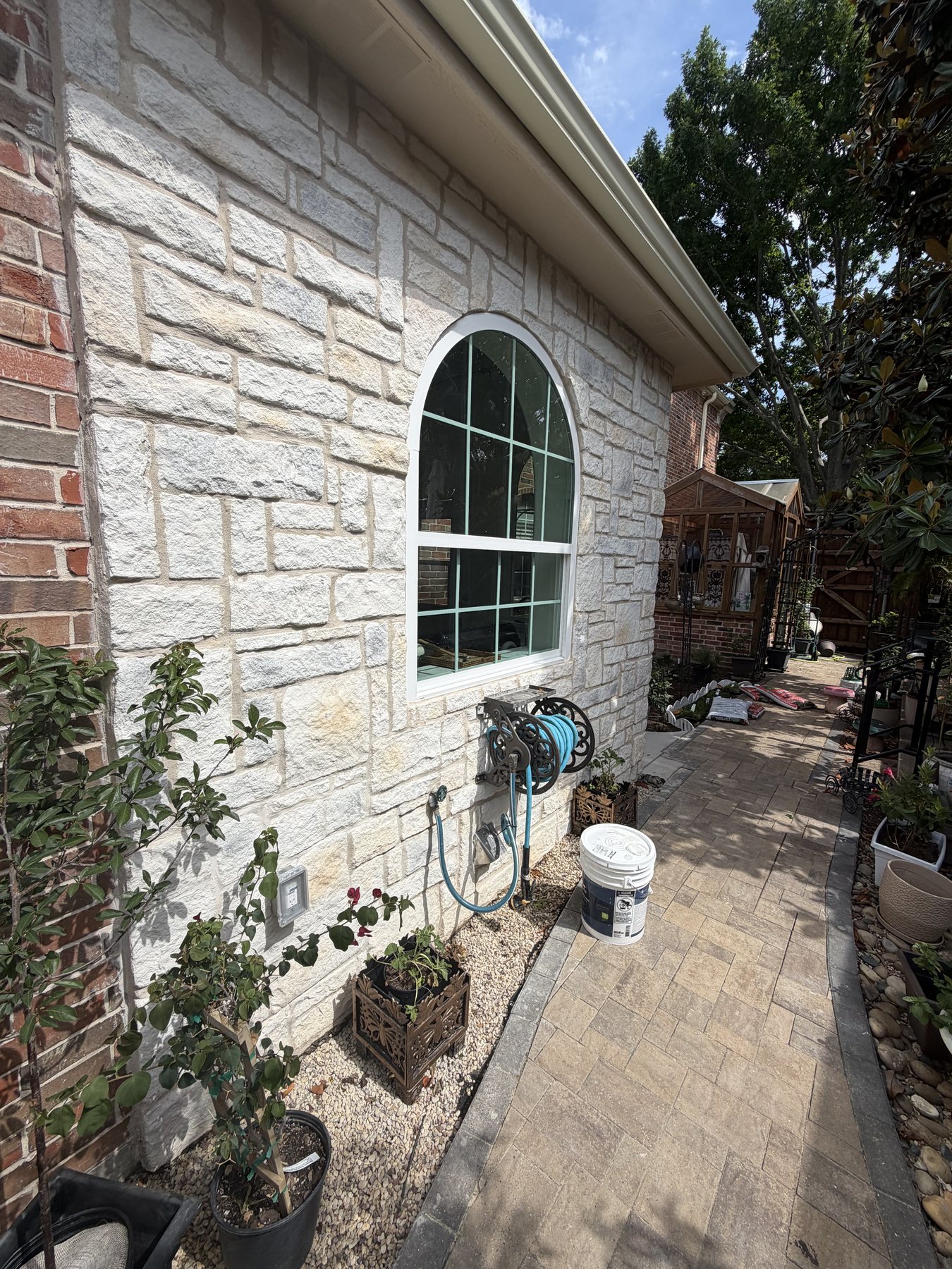 Finished side elevation of the stone bumpout addition