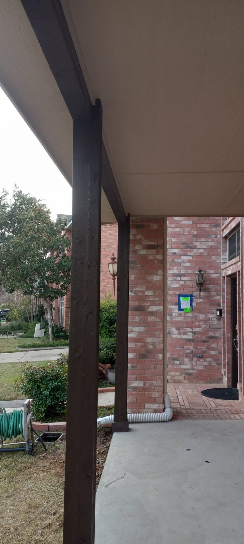 Covered front porch column and roofline detail