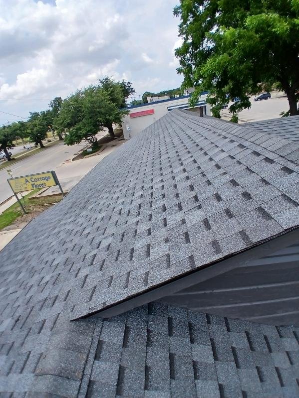 Close-up of finished architectural shingle work